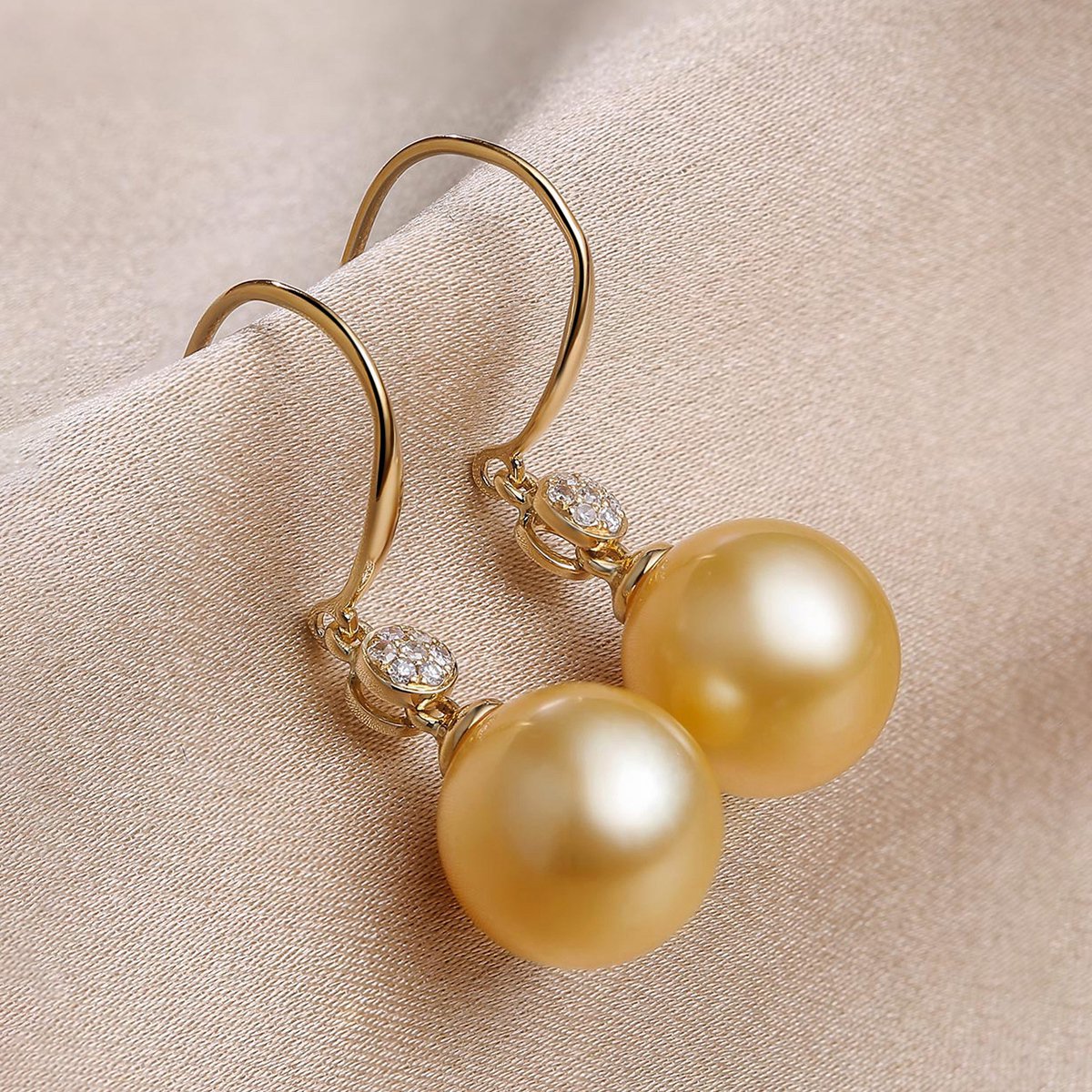 蓝色海洋 18k金钻石/10-11mm南洋金珍珠海水珍珠耳钉/耳环