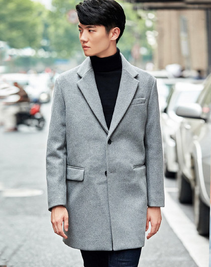 厚纯色日常便服常规日常休闲男式大衣