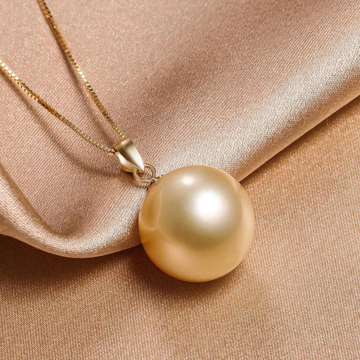 蓝色海洋 特价/18k金13-14mm南洋香槟色珍珠吊坠