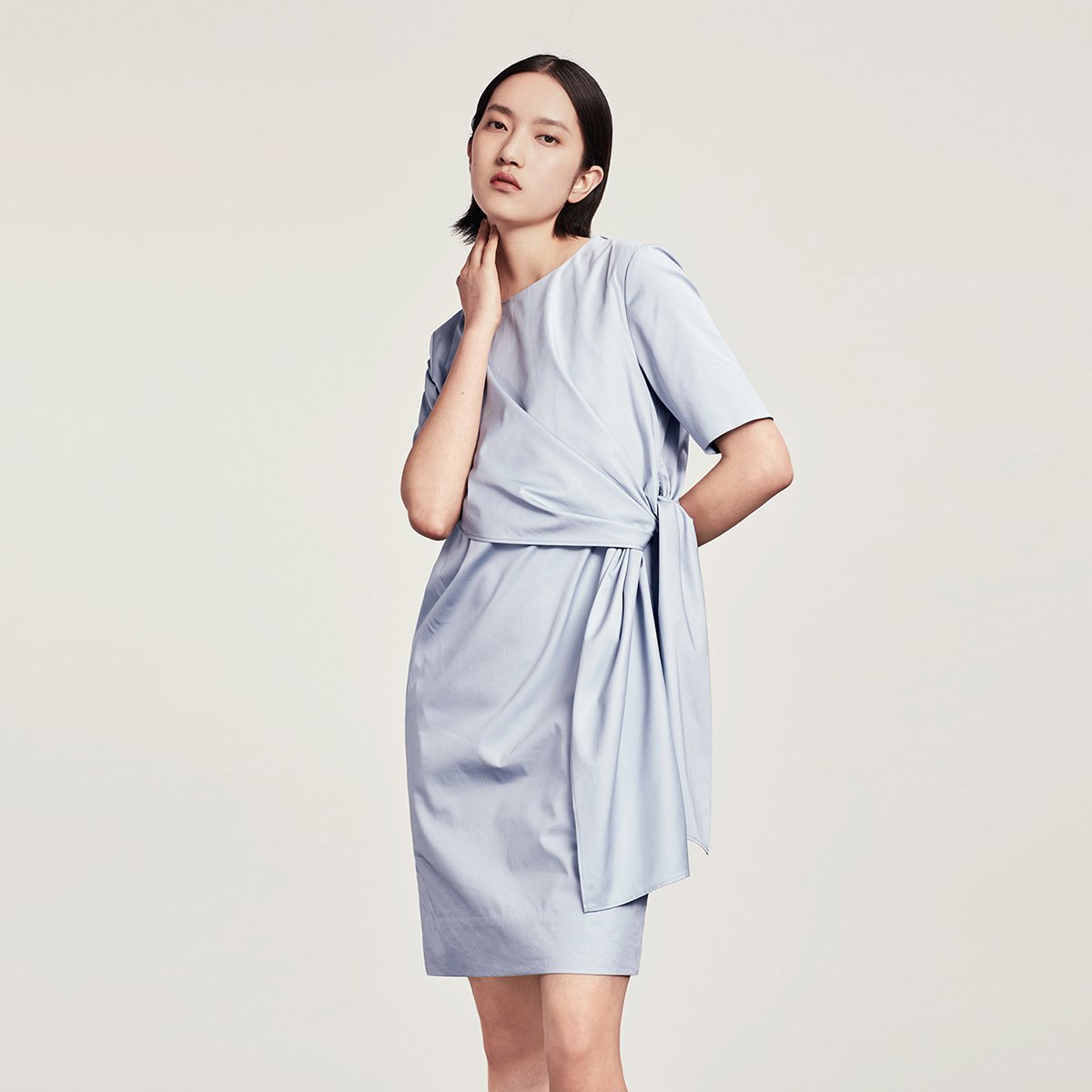 ovv女装2018春夏新品简洁圆领短袖连衣裙女