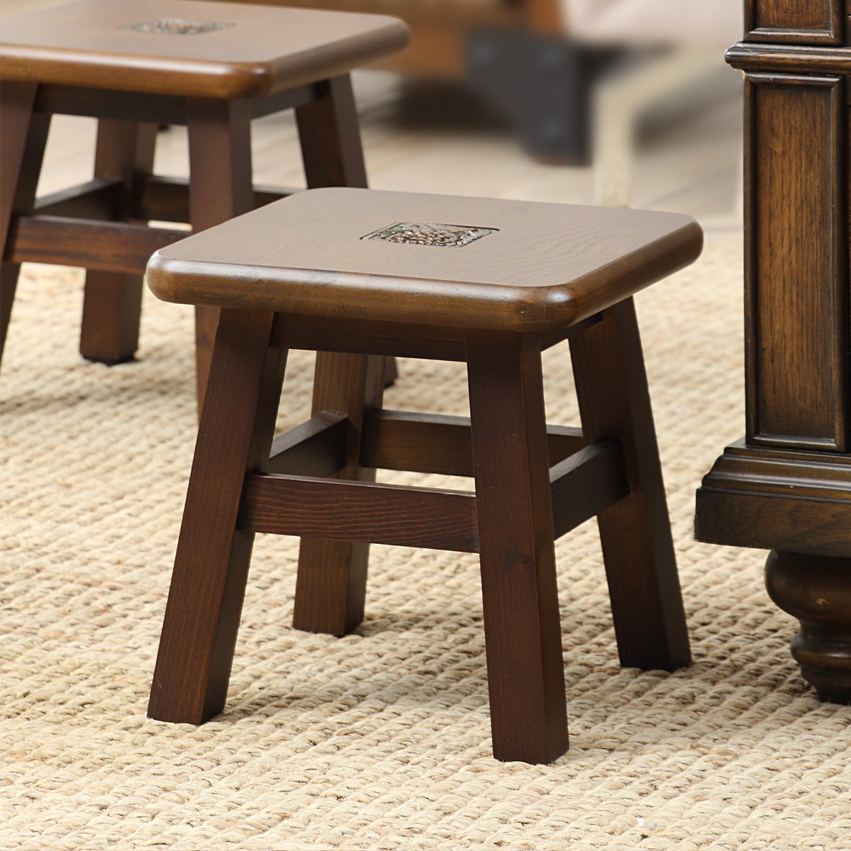 那澜多好创意美式复古实木矮凳子换鞋凳儿童小板凳sg100-d-02b_唯品会