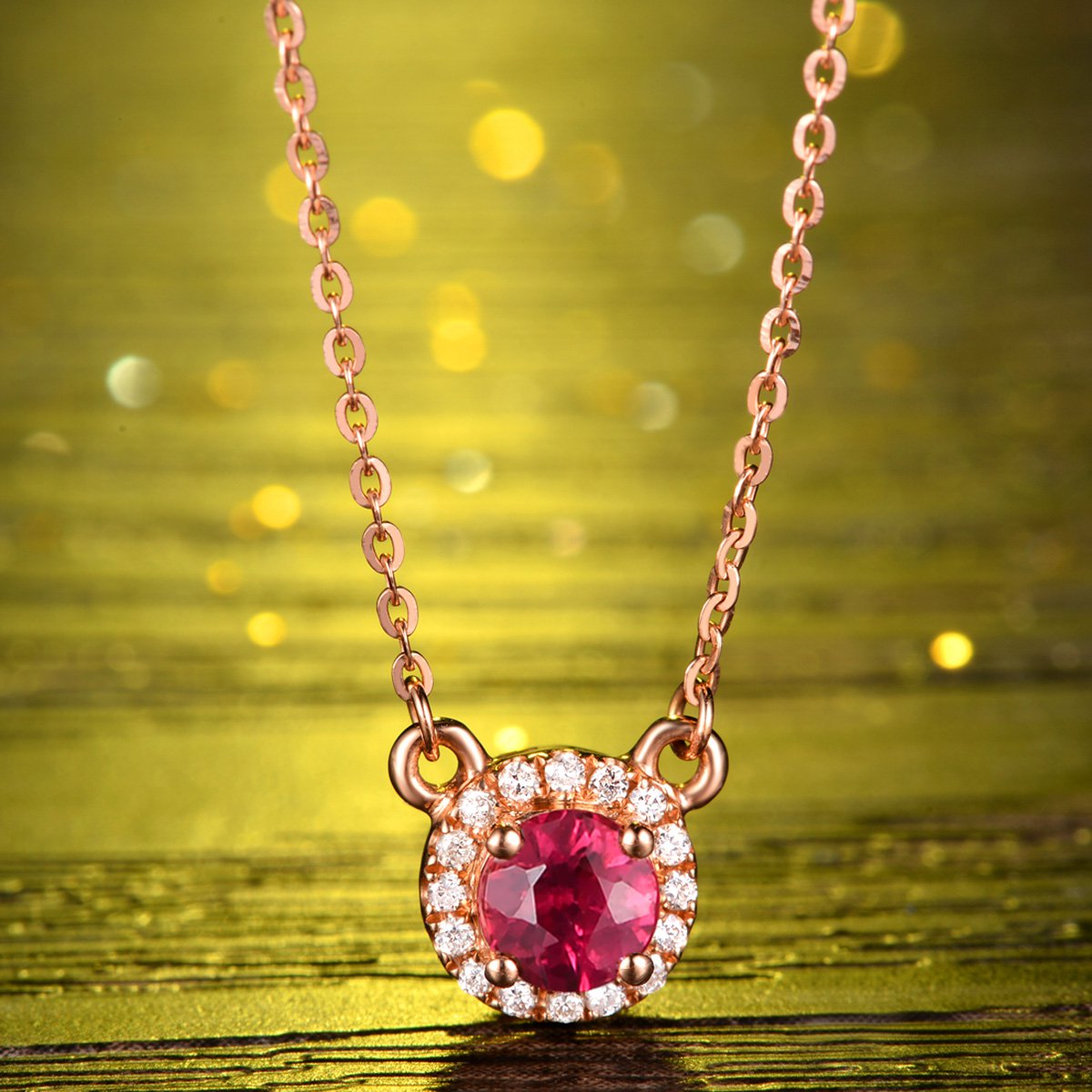 伊士蔓 圆点 玫瑰18k金红碧玺项链/锁骨链/彩宝/宝石项链