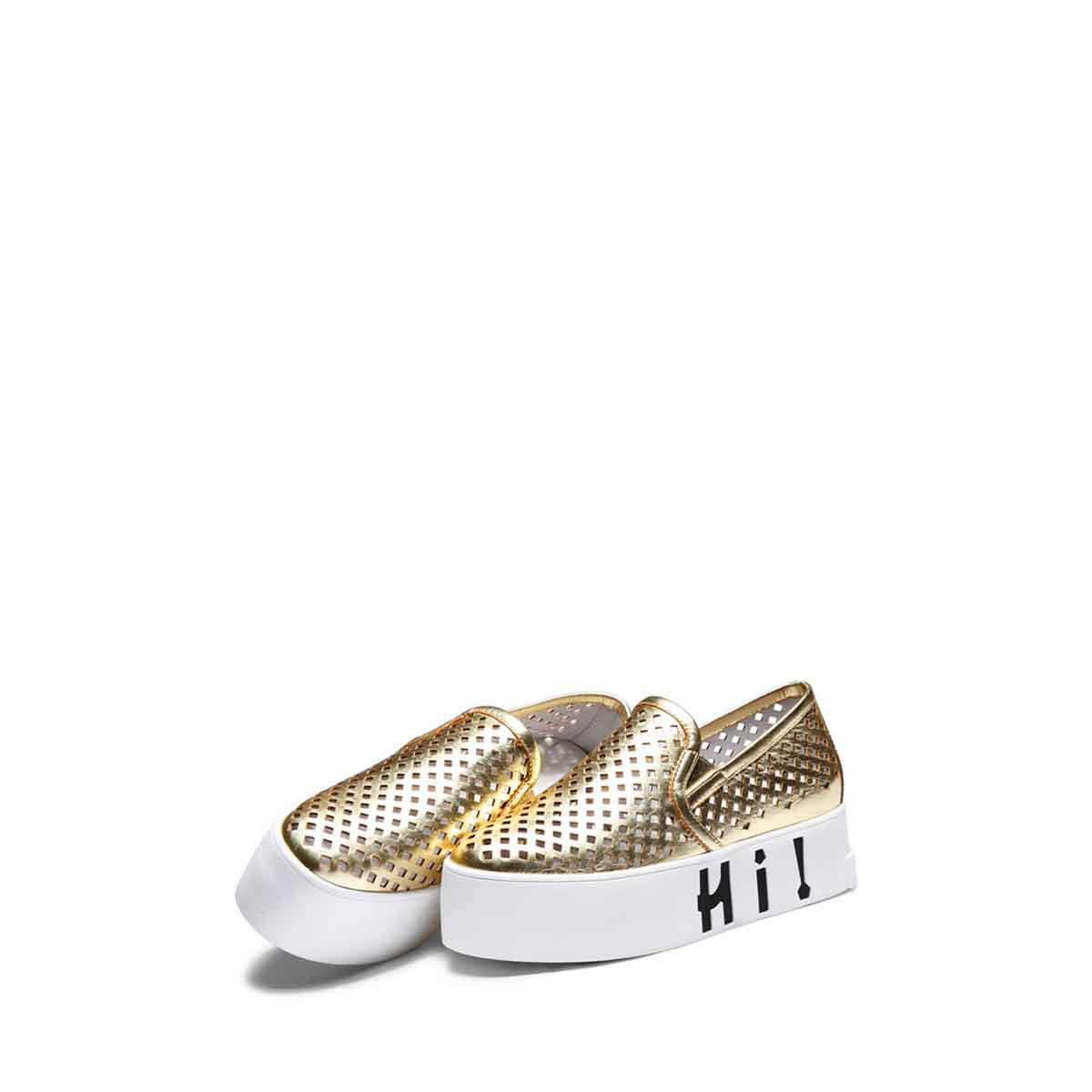 金色-金属牛皮镂空厚底休闲鞋