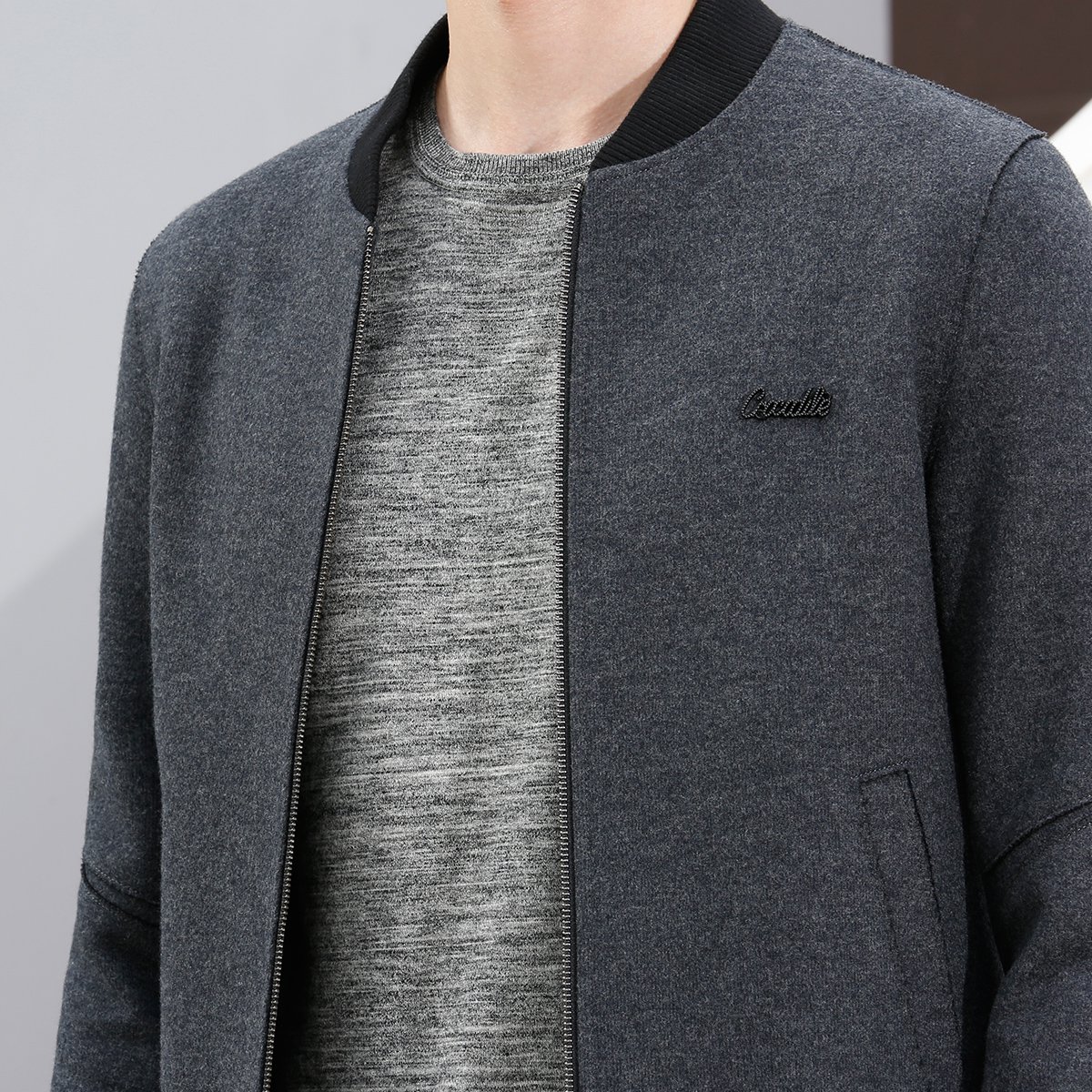 鳄鱼恤男装春秋羊毛毛边棒球领帅气短款夹克