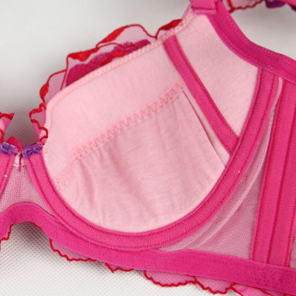 桑扶兰性感刺绣层层花朵肩带款聚拢舒适文胸3/4杯薄杯透气款女内衣