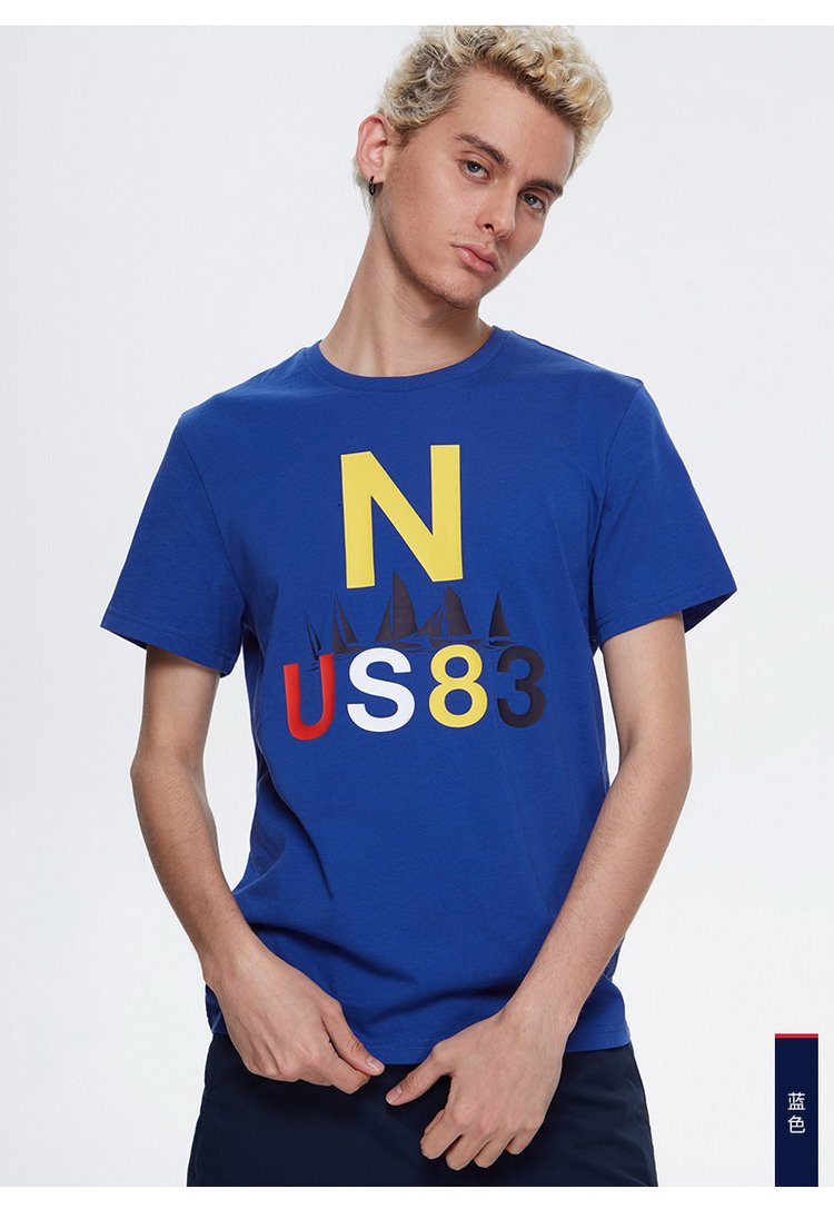 诺帝卡nautica2018夏季新品男士t恤短袖字母logo印花