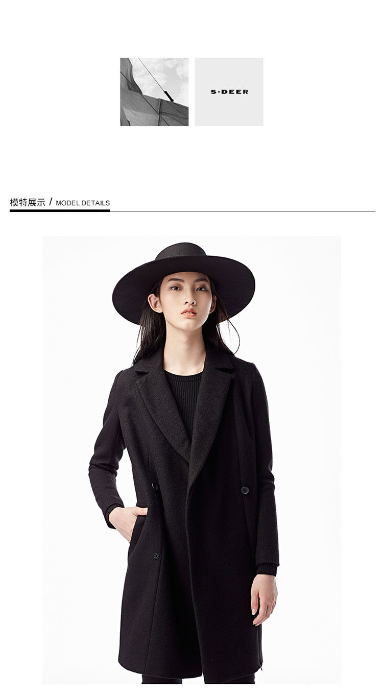 deer女装专场 挺括斜襟翻领毛呢大衣 商品展示 image