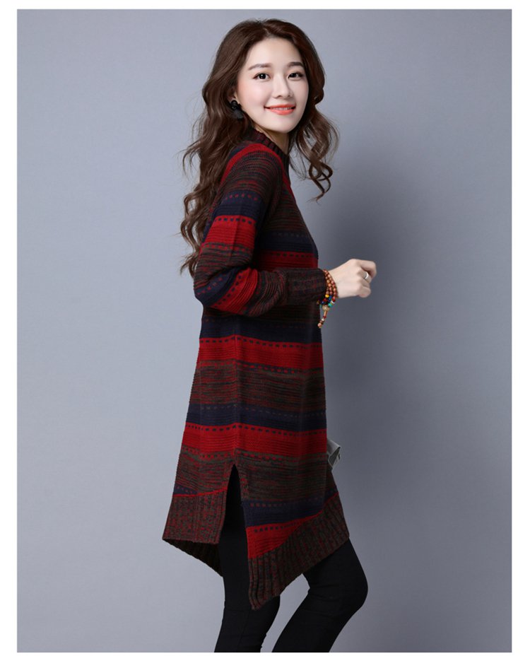 丝柏舍女红色时尚修身下摆开叉中长款毛衣s64u0085a30_唯品会