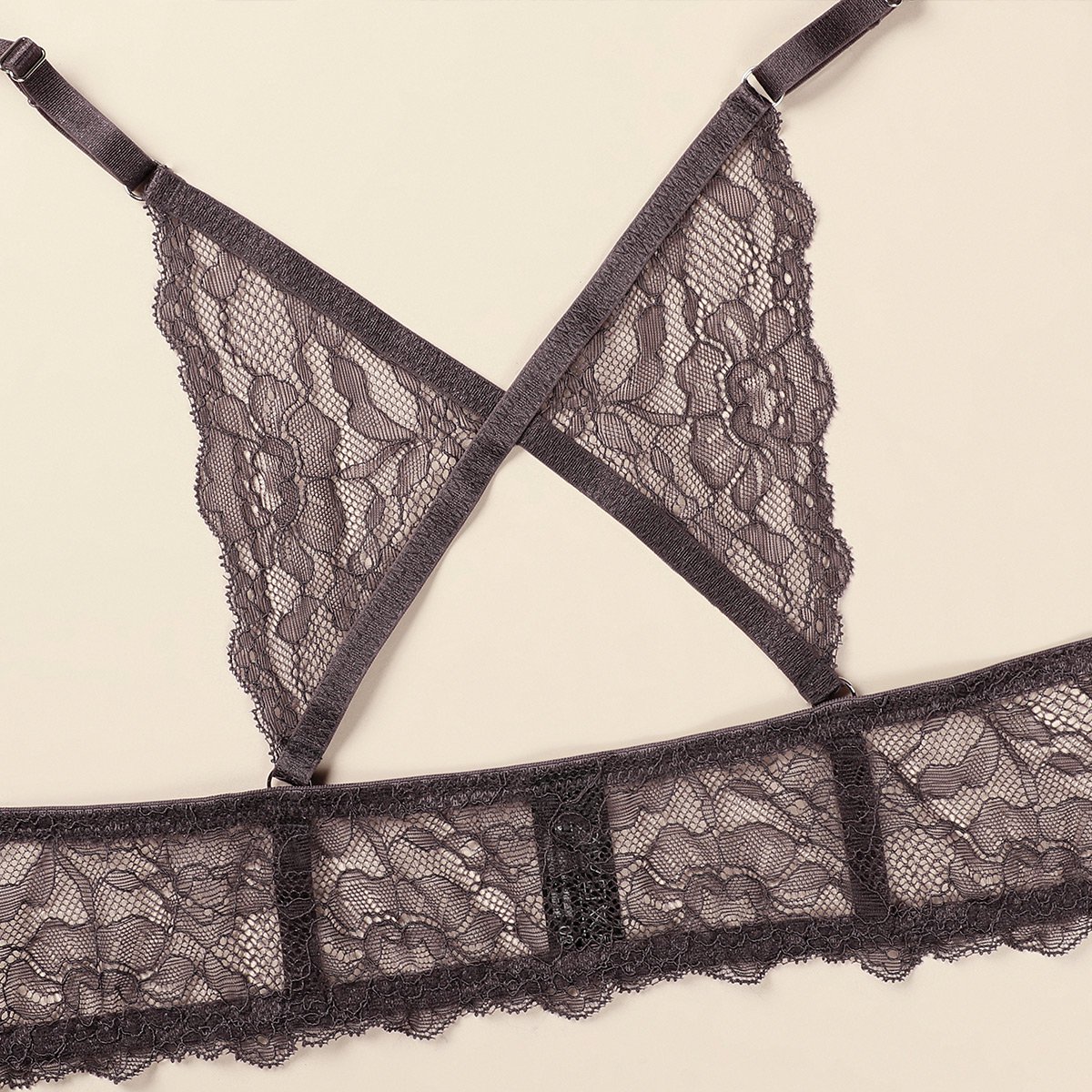 深v交叉前扣性感胸罩蕾丝聚拢女士美背内衣文胸套装