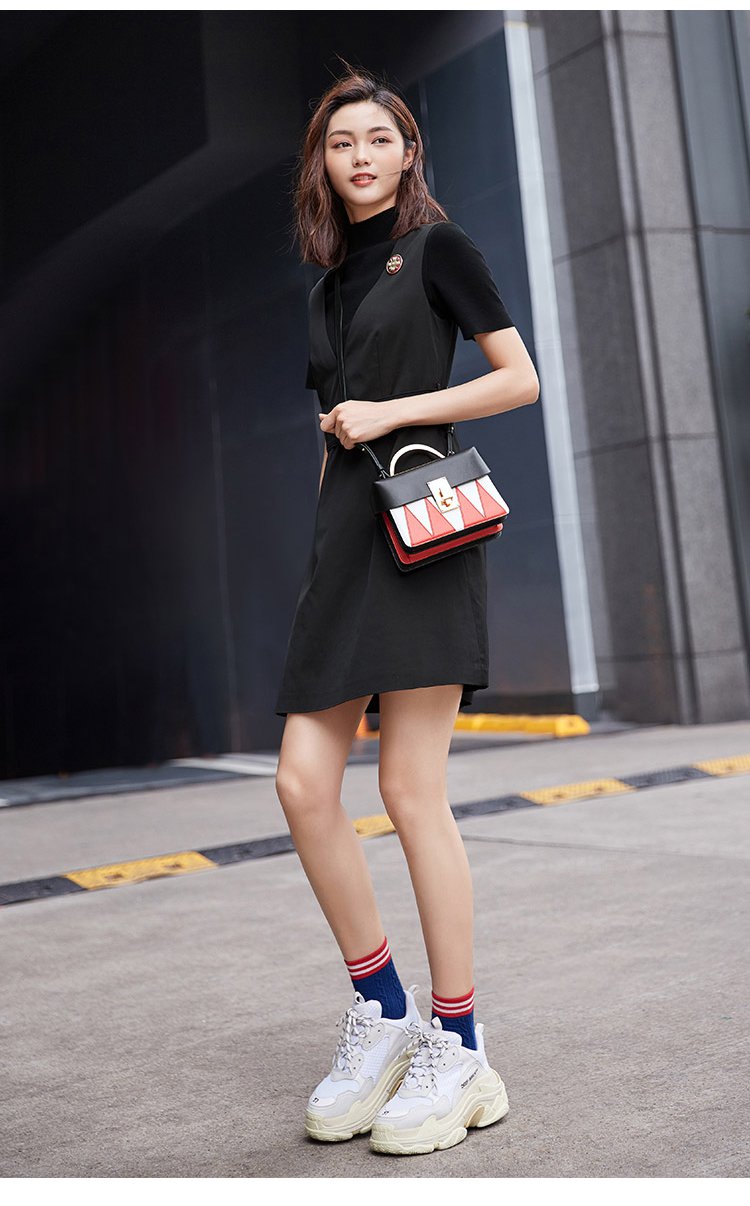 哥弟girdear厚底拼色系带复古老爹鞋女休闲鞋