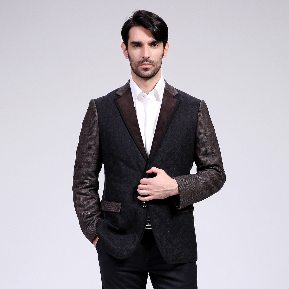 英伦风格艺术品位镶拼时尚呢外套男士外套男士休闲西服西装