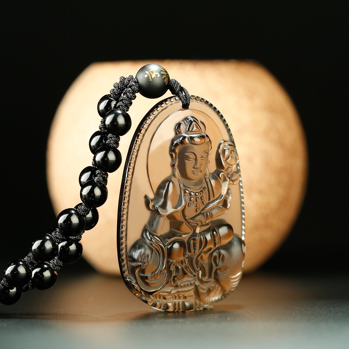 开光冰种黑曜石本命佛吊坠十二生肖护身佛属狗不动明王文殊菩萨