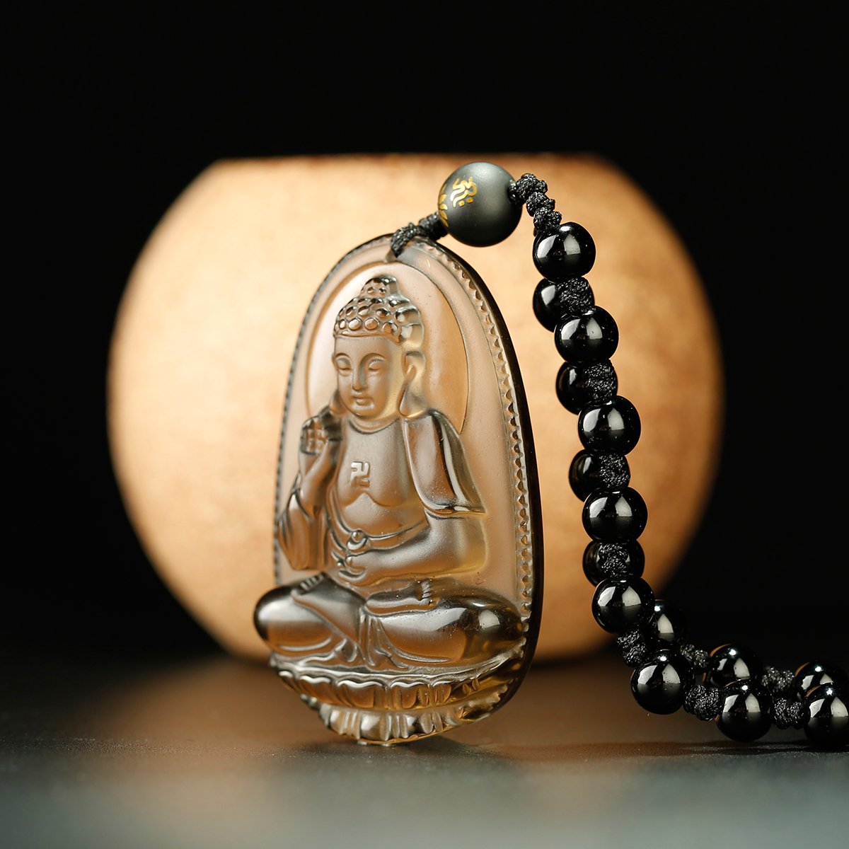 开光冰种黑曜石本命佛吊坠十二生肖护身佛属狗不动明王文殊菩萨