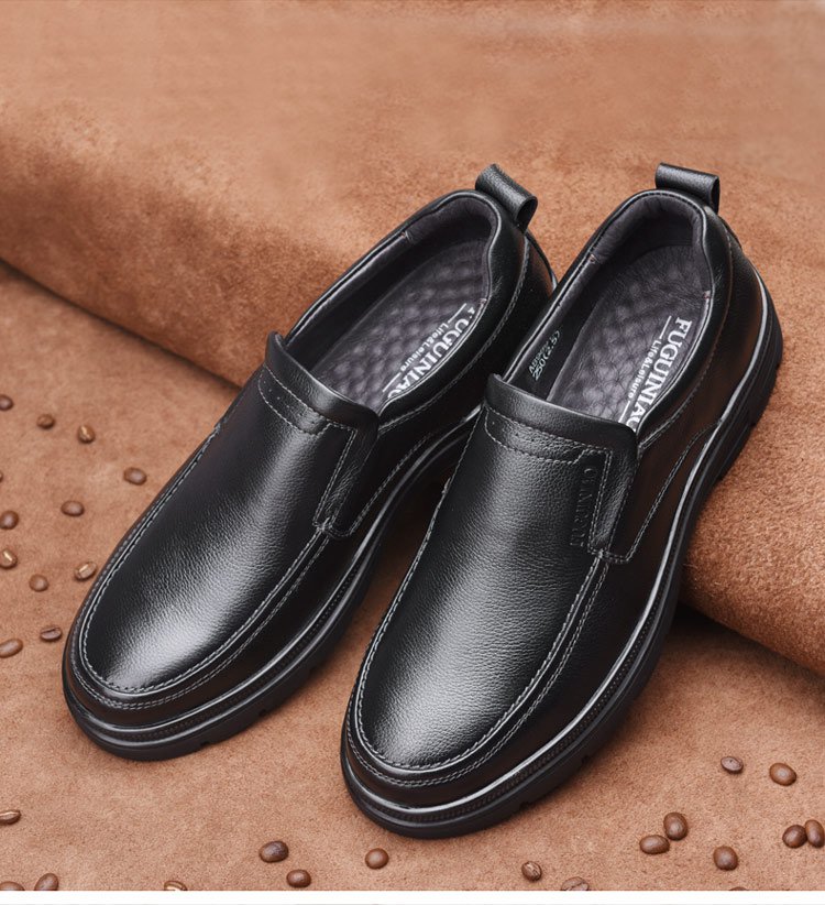 富贵鸟2018秋季新品 头层【荔枝纹】牛皮厚底舒适套脚男鞋商务休闲