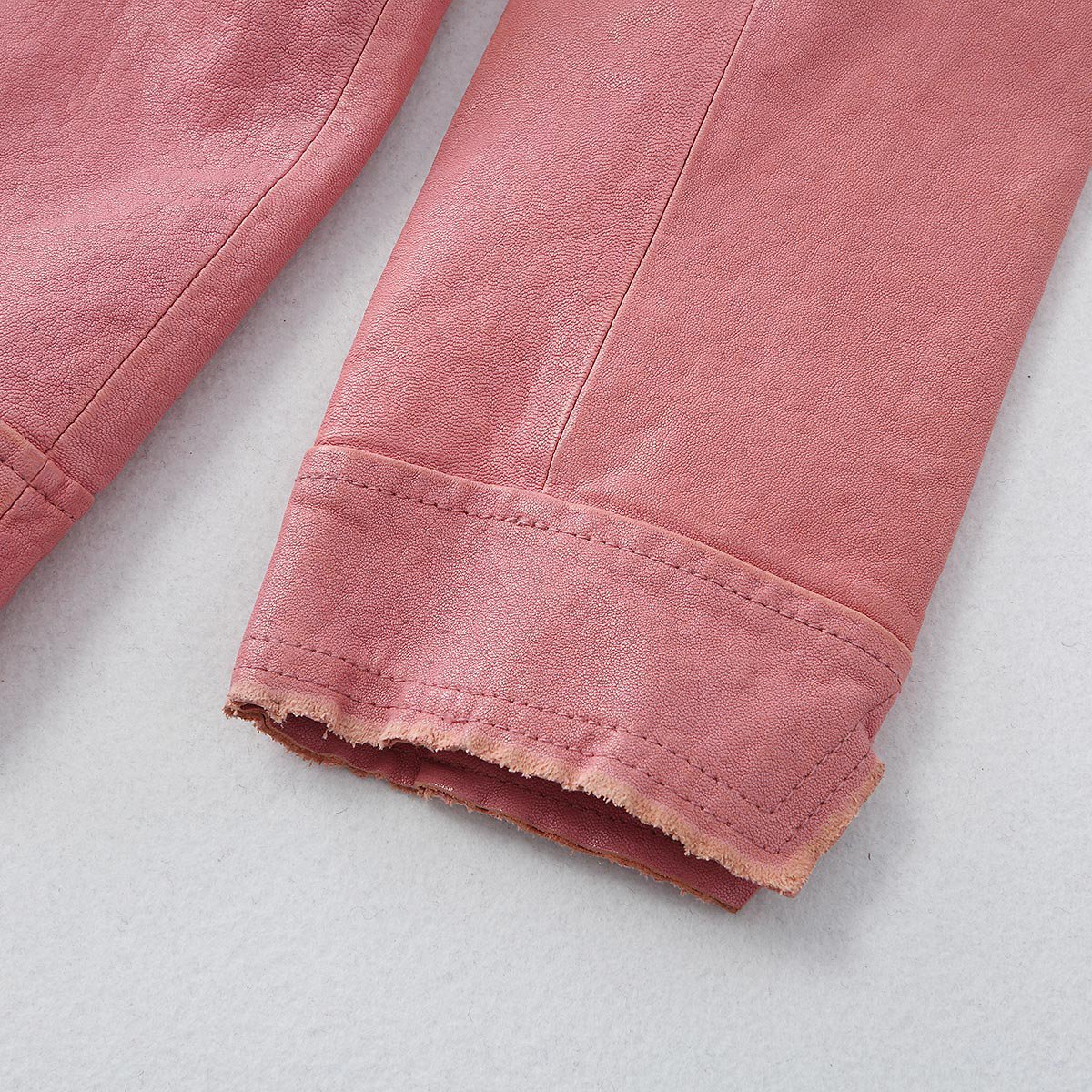 粉色时尚做旧绵羊皮女式皮外套