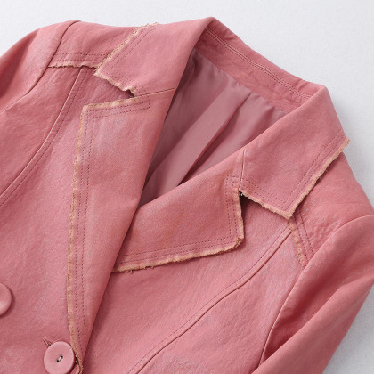 粉色时尚做旧绵羊皮女式皮外套