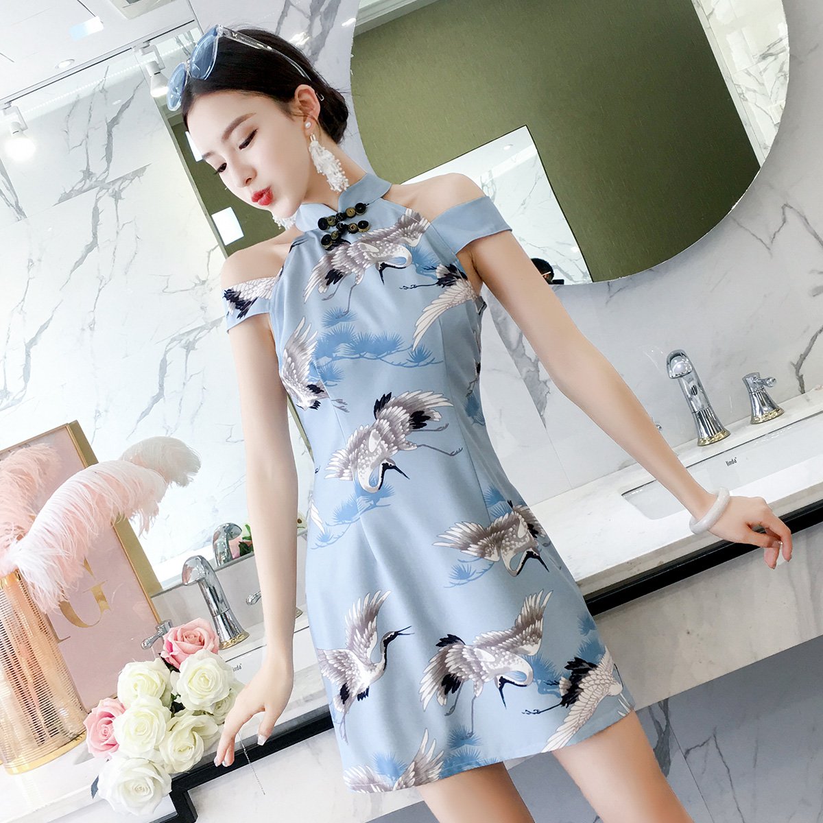 jk&js年轻小旗袍夏季2018新款女改良短款时尚中国风女装现代少女