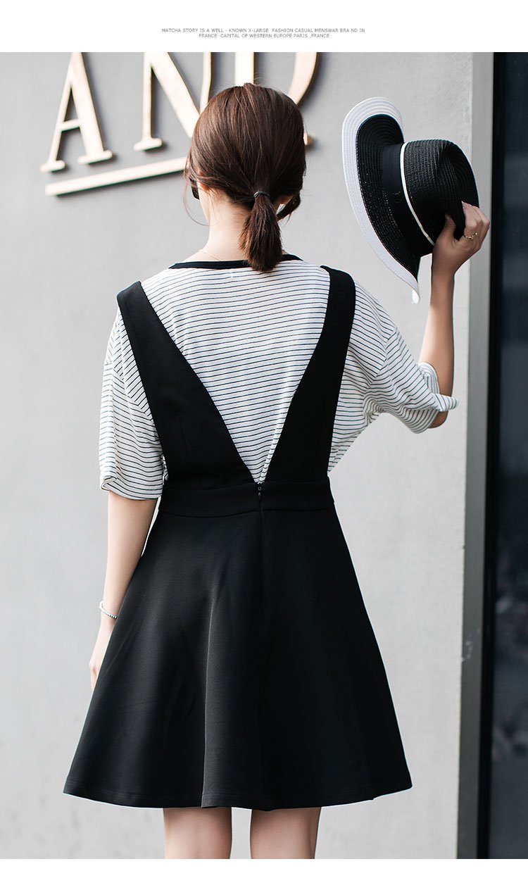 女款时尚v领a字背带裙