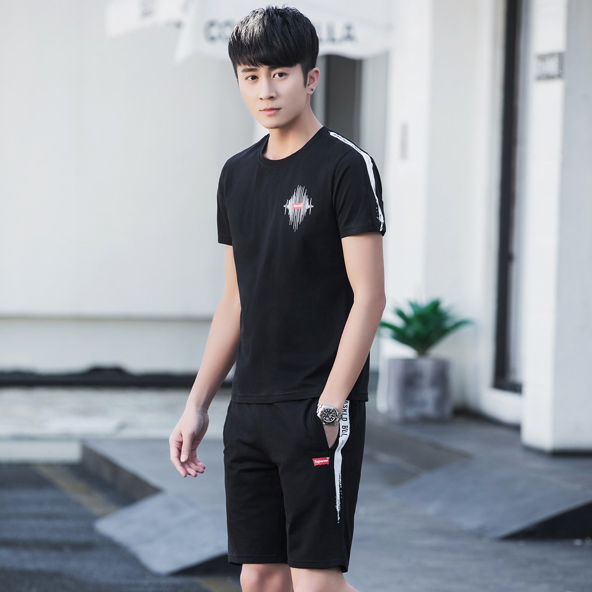 vitocano运动套装男夏季休闲运动服青少年短袖t恤短裤薄款运动装男式