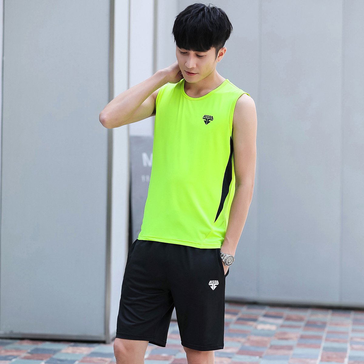 vitocano夏季运动套装男薄款休闲运动服背心短裤跑步运动装健身衣服