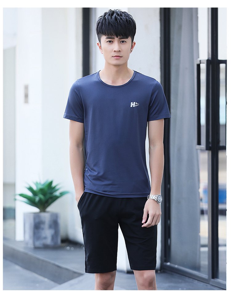 vitocano 跑步运动套装男夏季速干健身房运动服两件套