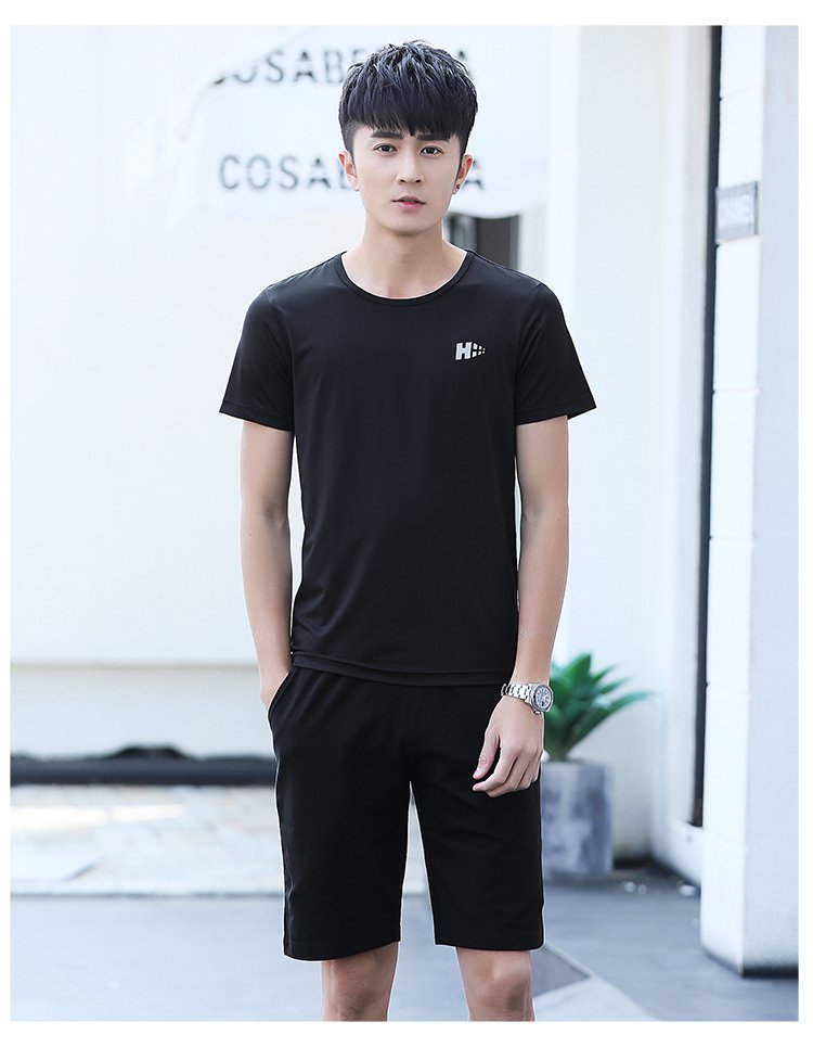 vitocano 跑步运动套装男夏季速干健身房运动服两件套