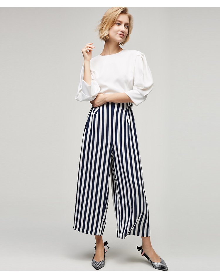 女式条纹印花阔腿裤