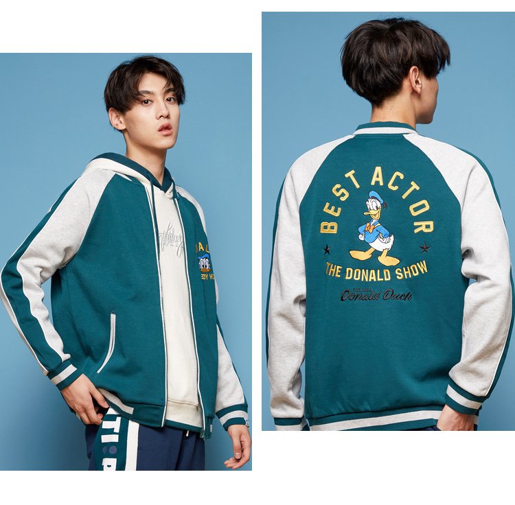 春秋装迪士尼运动休闲条纹撞色新校园绣花男士外套