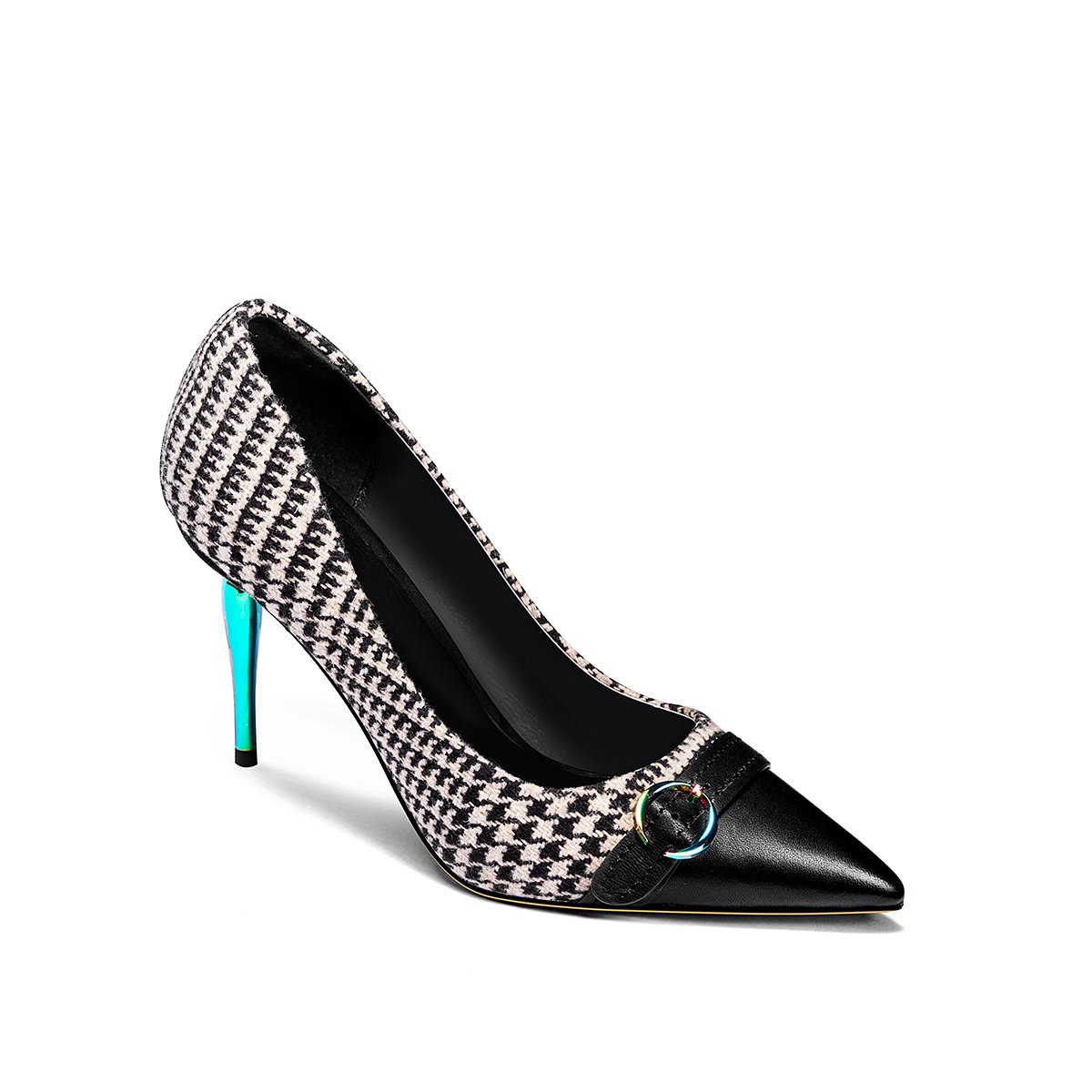 贝蒂佩琪2018秋季新品细跟浅口尖头高跟鞋时尚拼色女鞋单鞋