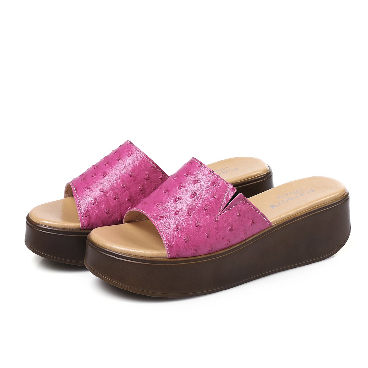 【牛皮】一字型简约增高女凉拖鞋