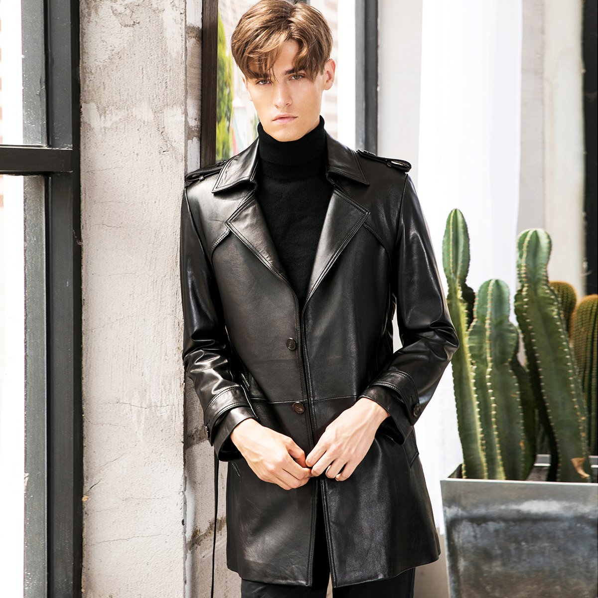 丹尼denny清仓皮衣皮草专场男款经典时尚绵羊皮中长风衣iqdr7301600