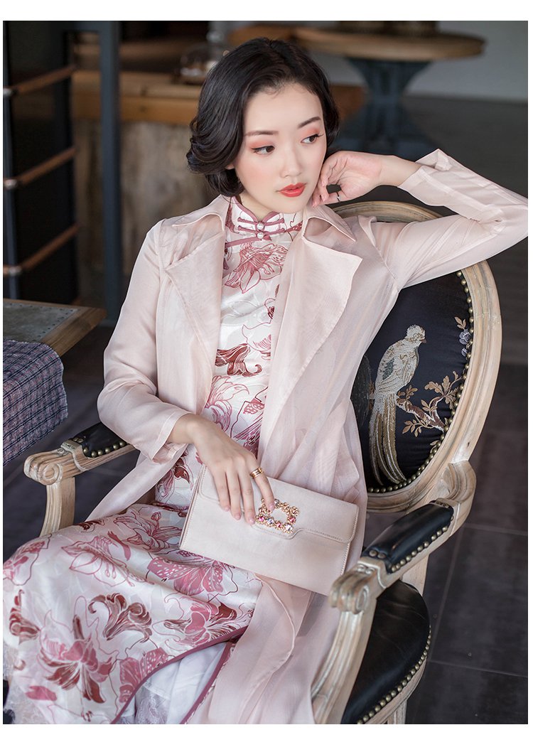 苏樱 春季2019新款女旗袍外搭外套开衫长款风衣