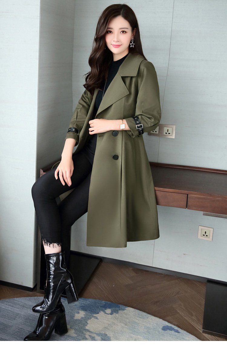 丝柏舍纯色翻领长袖双排扣中长款风衣s73r0497fa42_唯品会