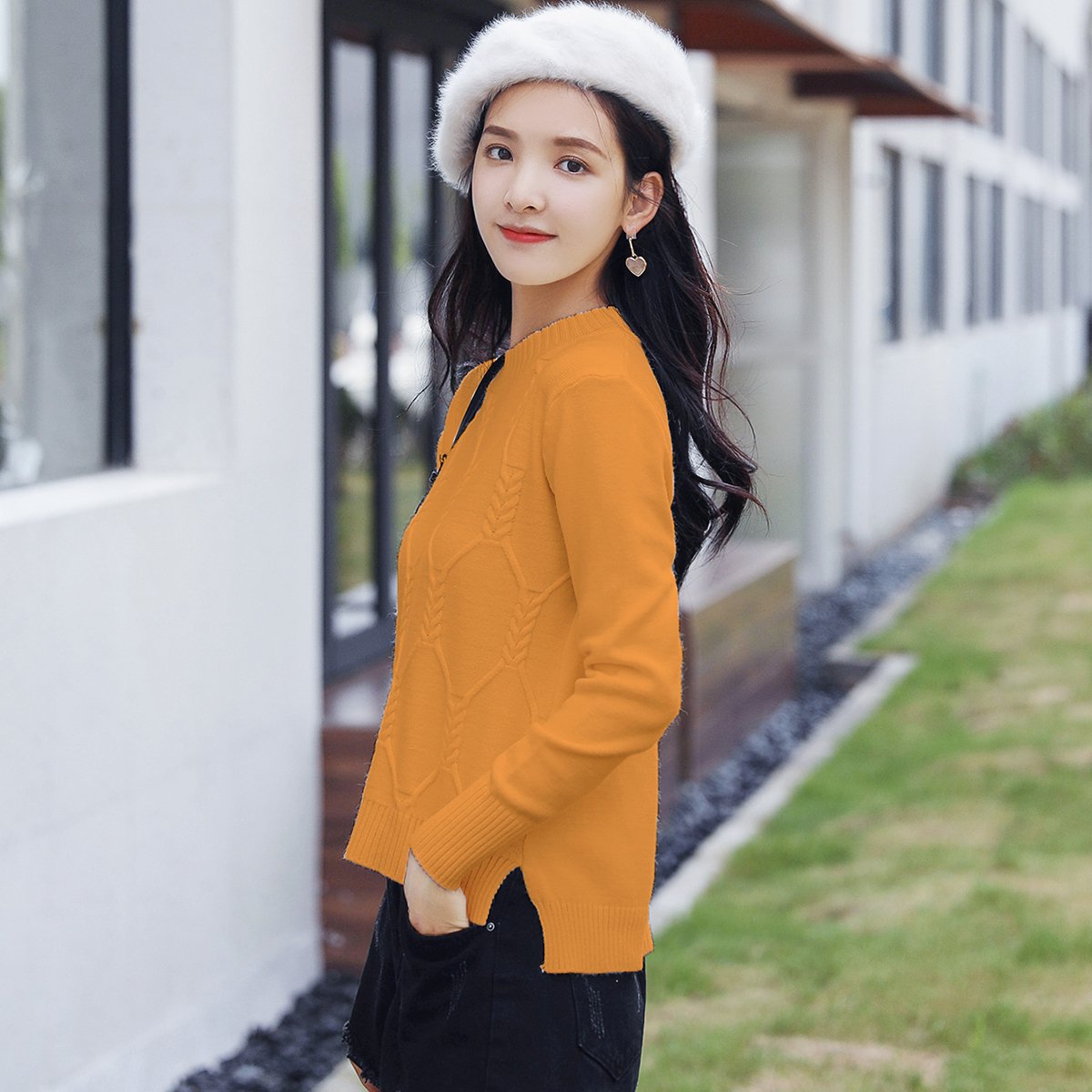 2018新款秋装纯色简约风圆领长袖小清新淑女风休闲时尚女生毛衣针织衫