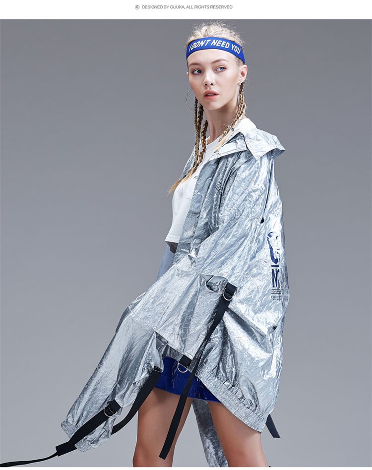 2018秋冬新款潮牌反光镭射外套女宽松情侣外套高街嘻哈舞台个性金属色