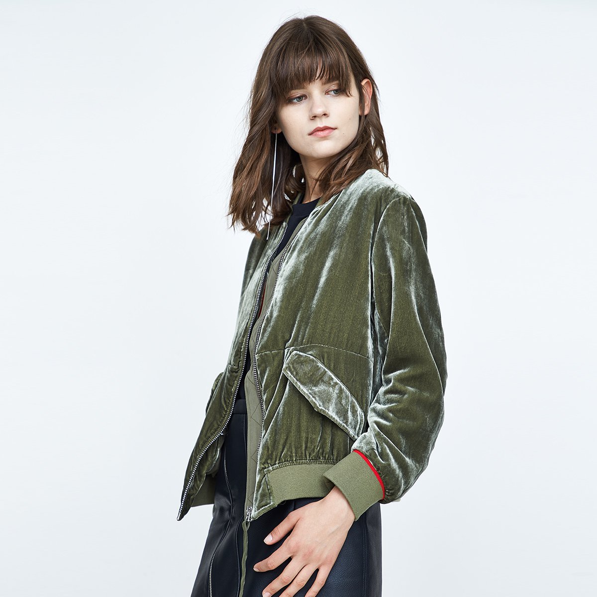 dazzle女装专场 地素 简约丝绒复古棒球领外套