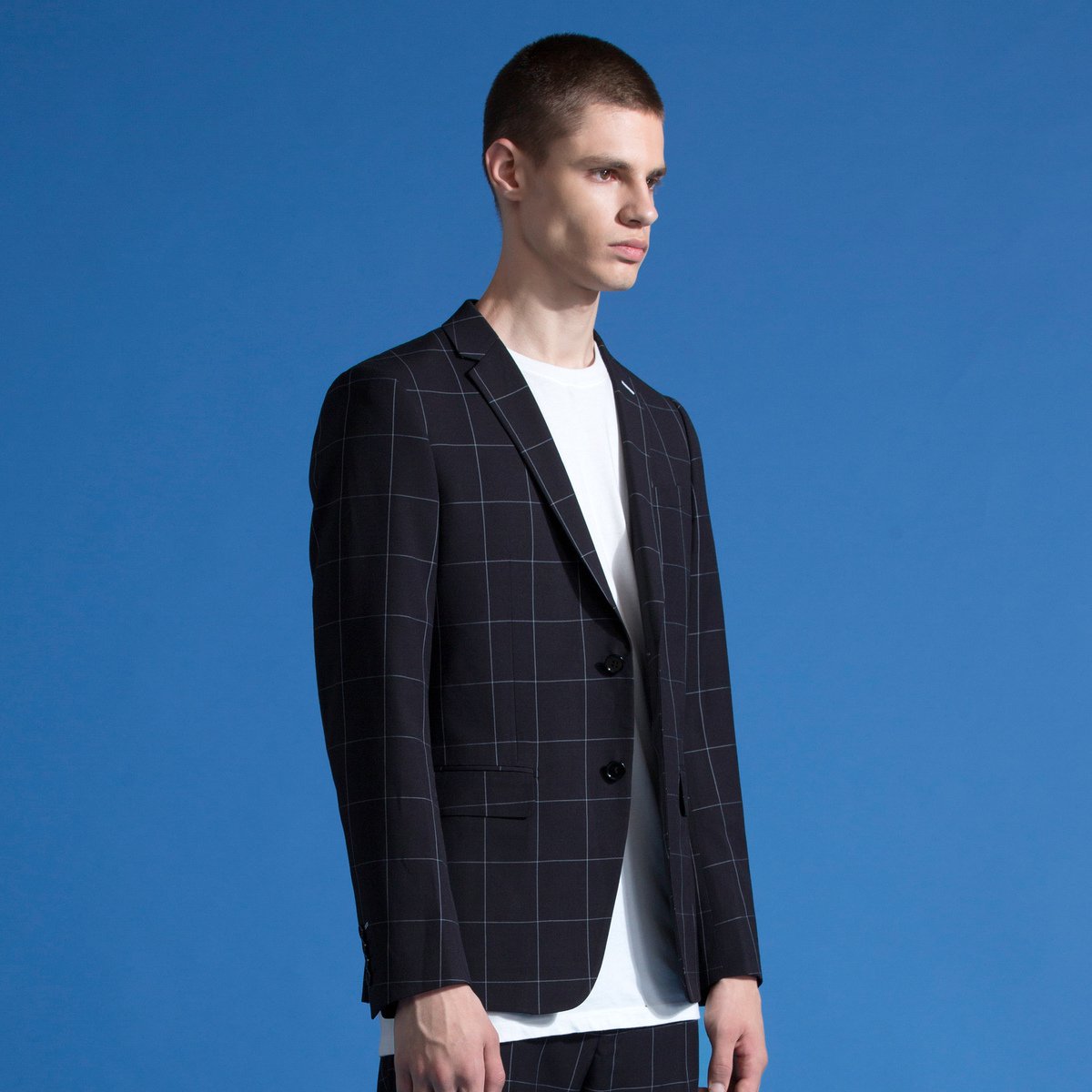 2018秋冬新款格纹男士休闲西装