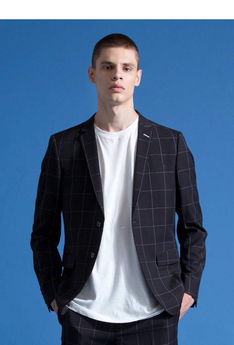 2018秋冬新款格纹男士休闲西装