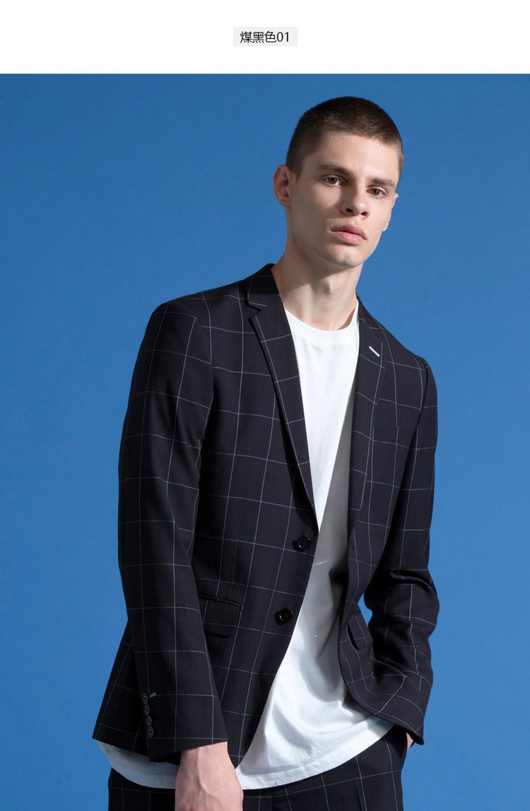 2018秋冬新款格纹男士休闲西装