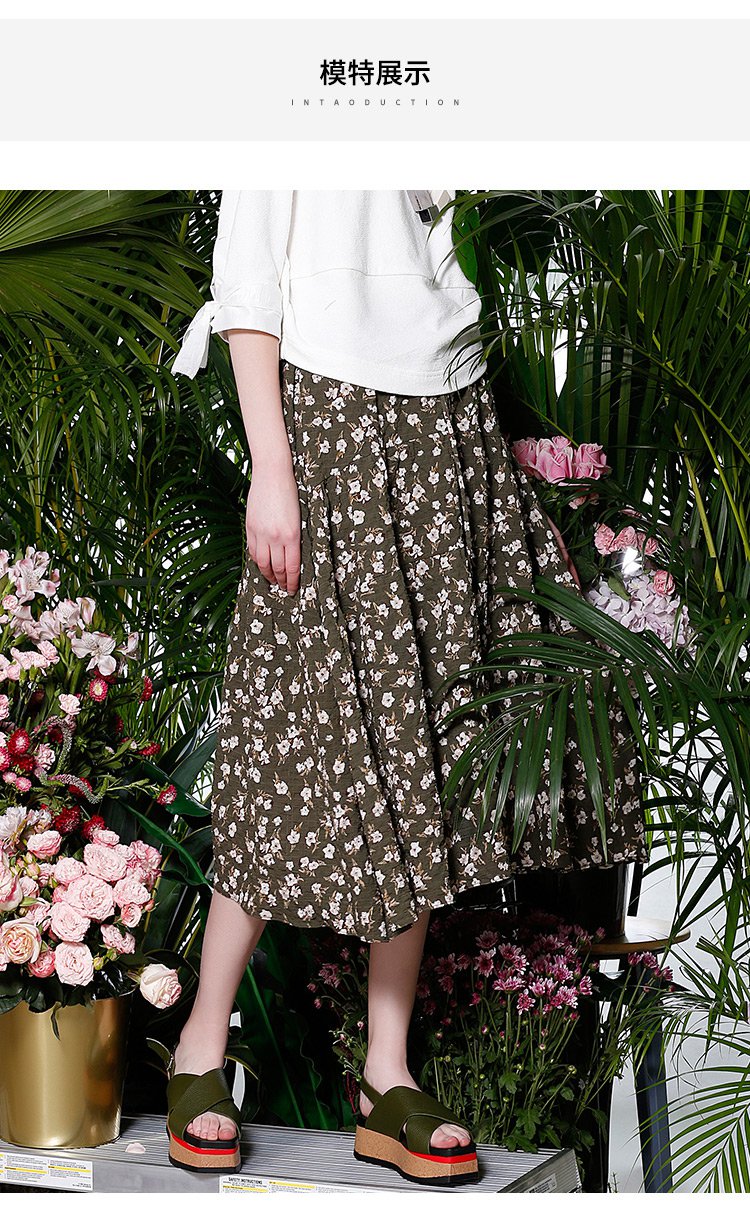 新款复古气质碎花雪纺百褶半身裙