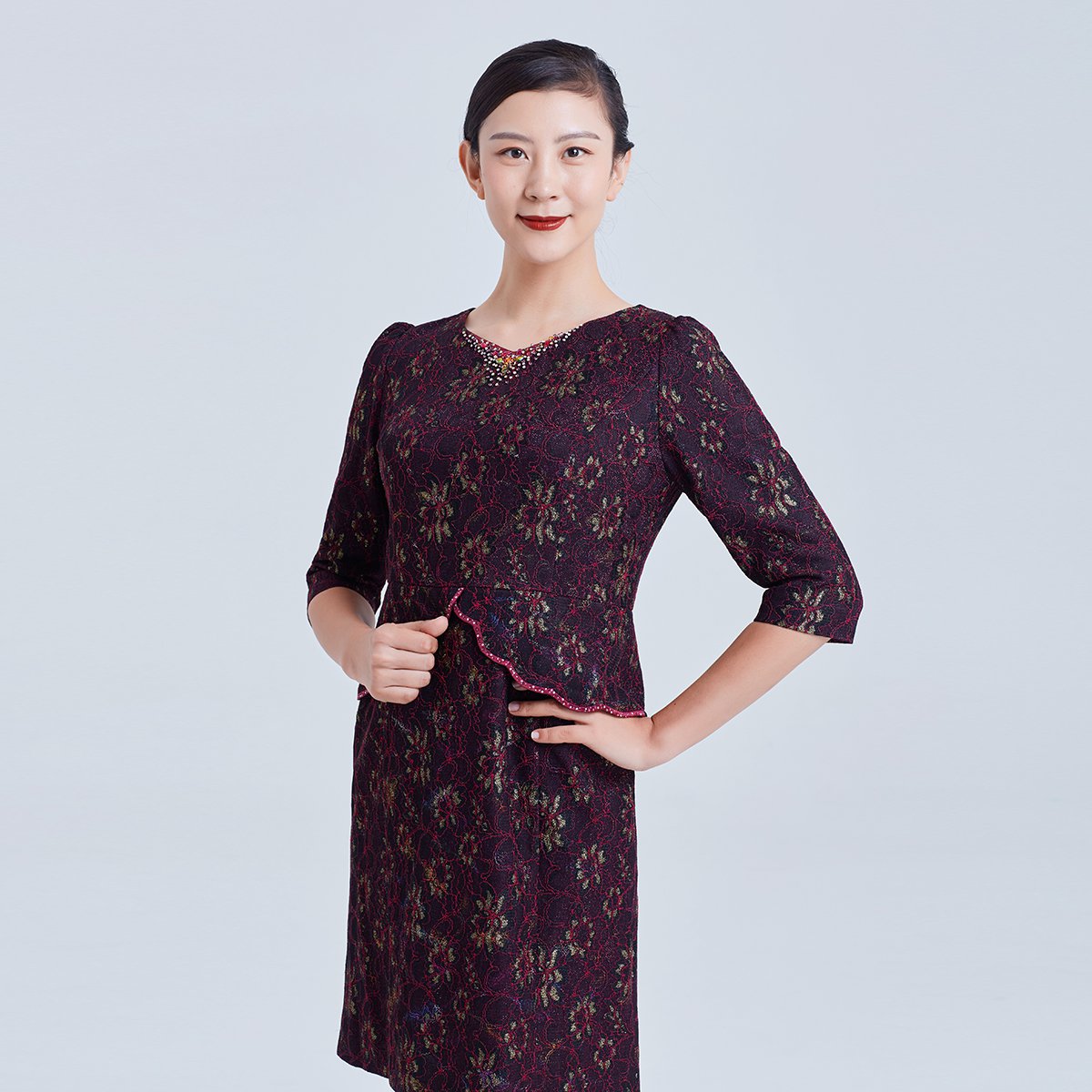 meiermei/玫而美时尚收身蕾丝气质连衣裙