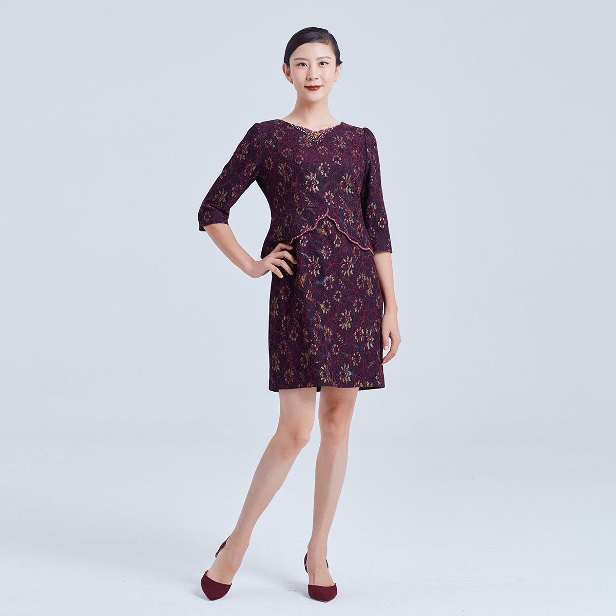 meiermei/玫而美时尚收身蕾丝气质连衣裙