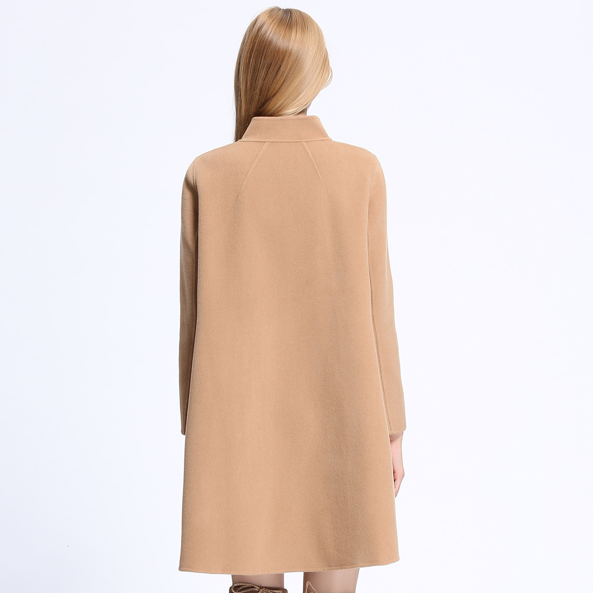 浅秋女款阔型立领长袖双排扣双面呢大衣羊毛大衣