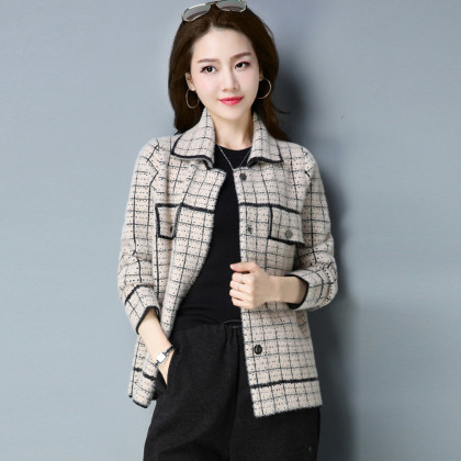 【2018秋装新款】女士时尚简约韩版宽松翻领长袖单排扣优雅小外套秋冬