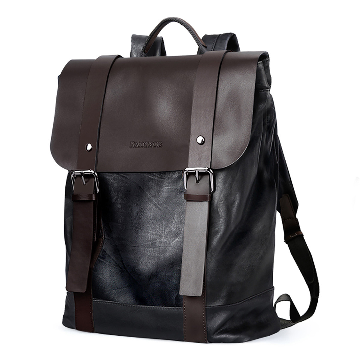 皮质男双肩包初中生书包高中学生潮流三级包大容量男士商务男包皮男生