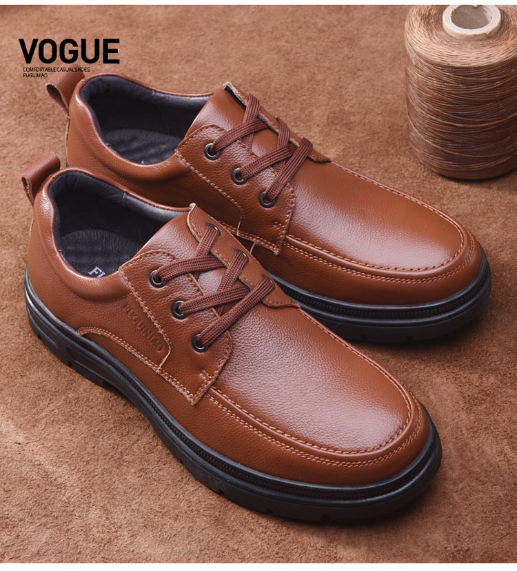 富贵鸟2018秋季新品 头层【荔枝纹】牛皮舒适厚底系带男鞋商务休闲