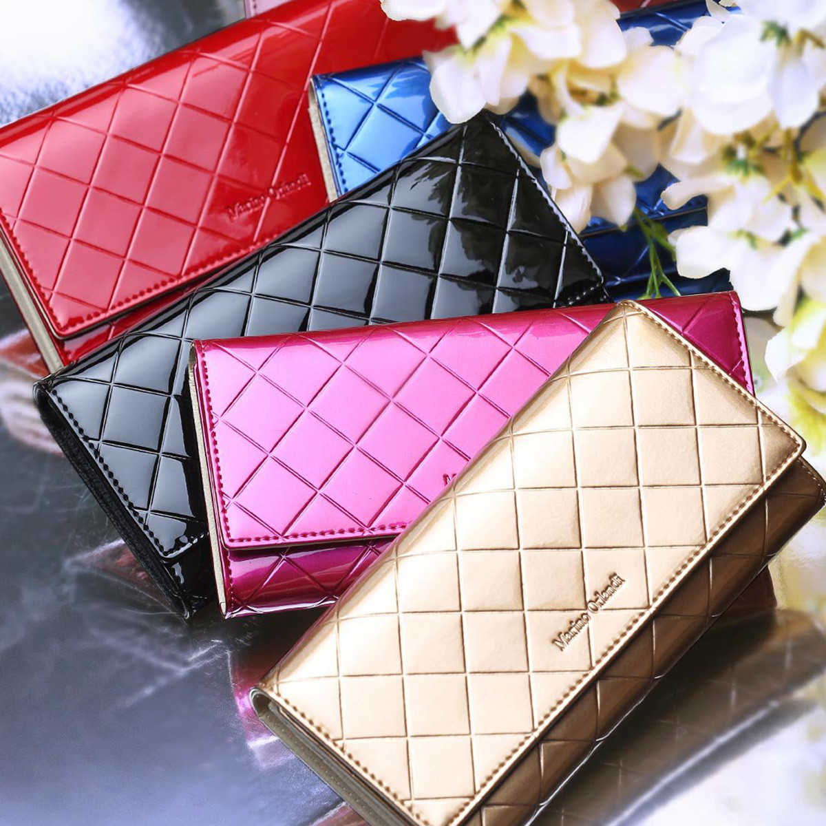 马连奴女士牛皮经典菱格长款钱包