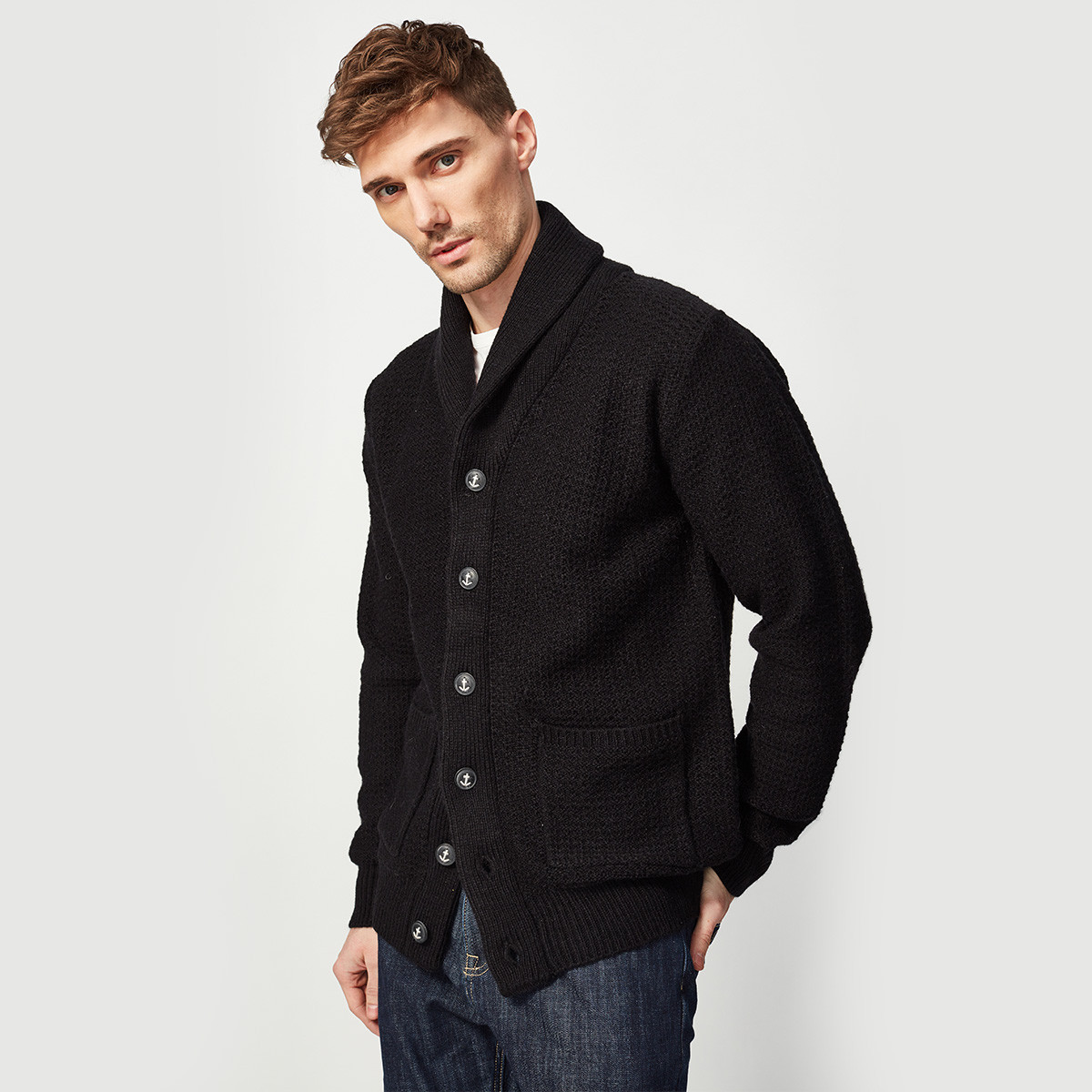 羊驼毛 时尚有型 青果领开衫男士毛衣羊毛衫