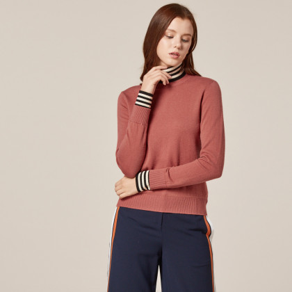 yiner音儿条纹高领假两件纯羊毛针织衫