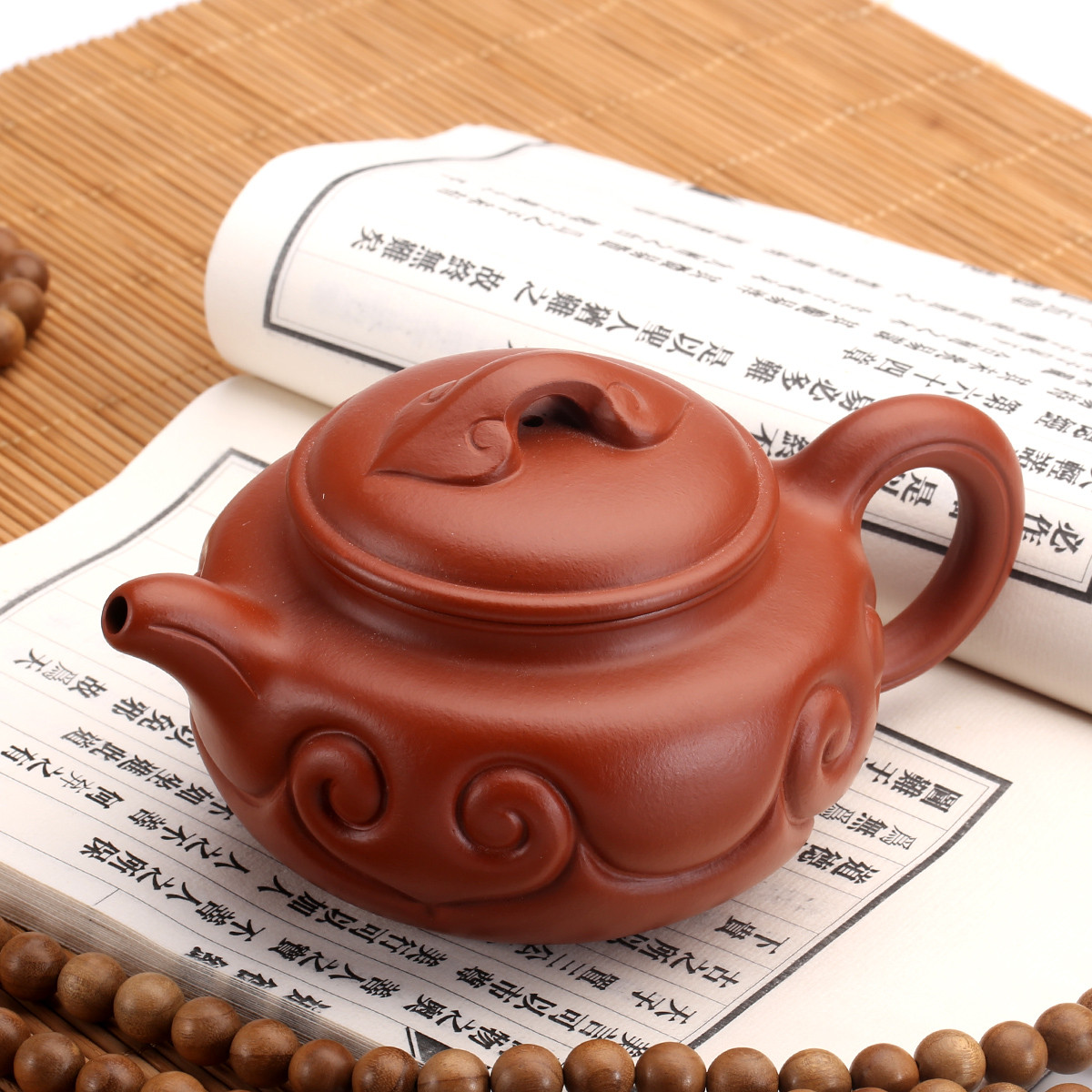 国助工吕旭峰260cc朱泥仿古如意壶宜兴原矿泡茶壶紫砂壶茶壶